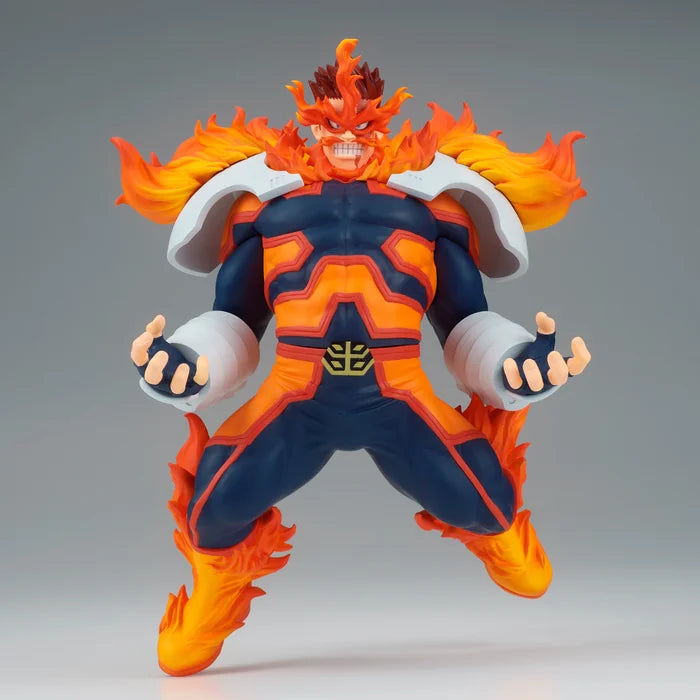 Close-up of Enji Todoroki figure showing flame effects and suit detail.