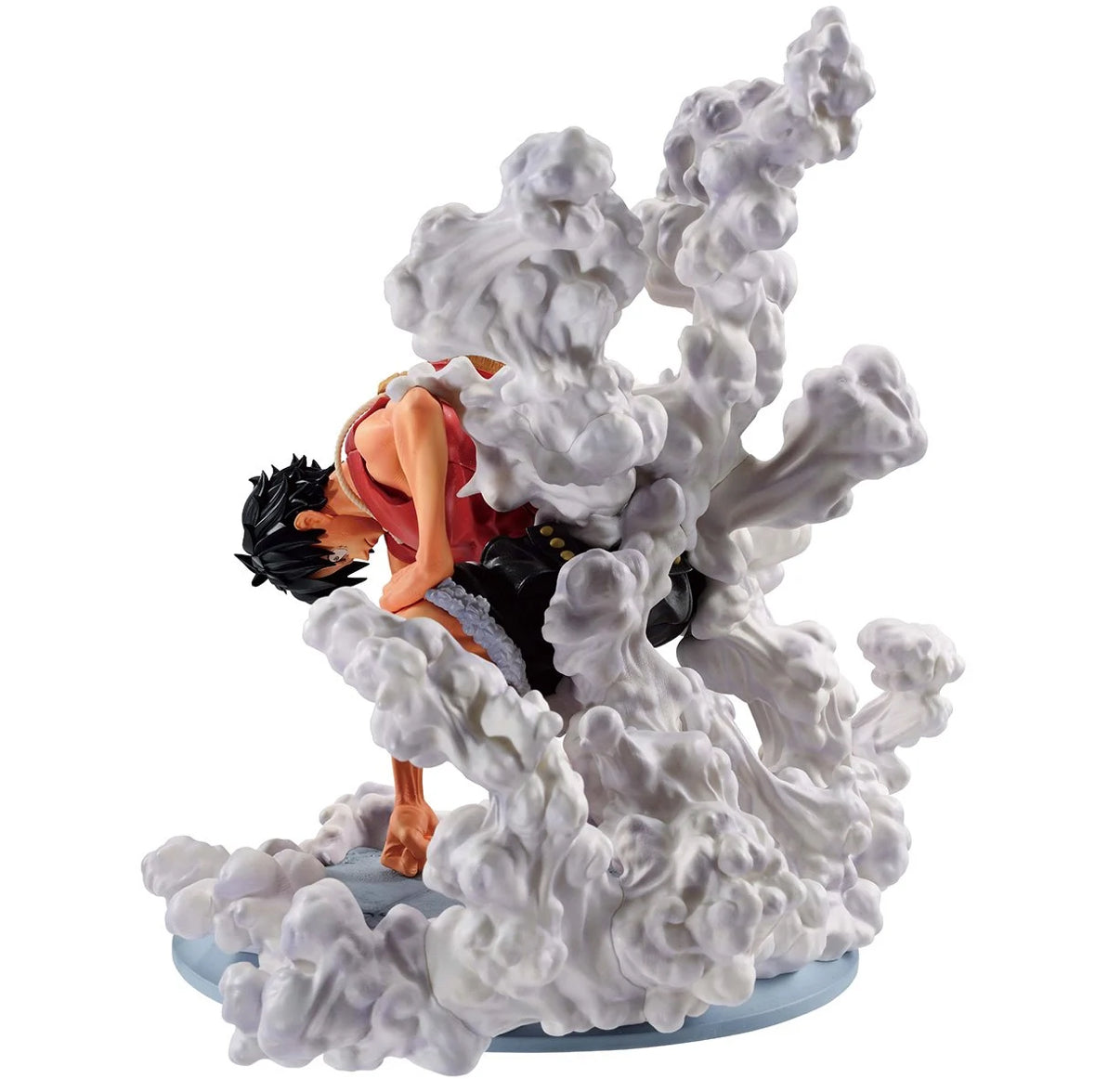 Back view of Bandai Spirits Monkey D. Luffy statue, highlighting anime-accurate facial features and shading.