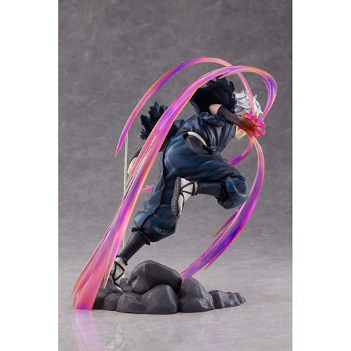 Back view of the Gabimaru figure showing his sprinting motion and colorful swirling effects from behind.