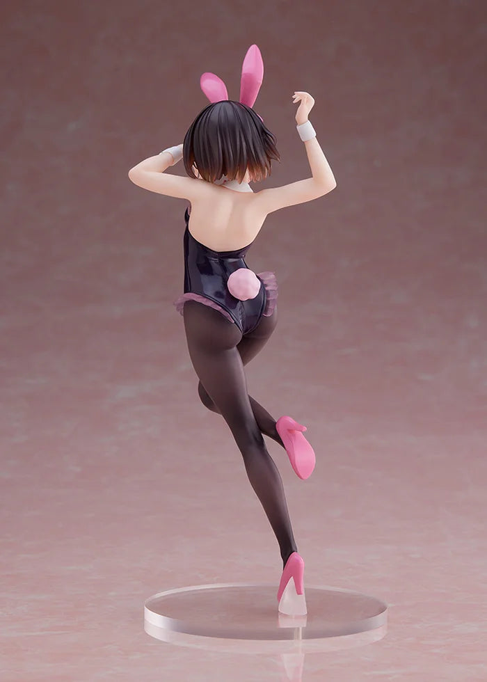 Back view showing leaping pose and glossy black bunny suit.