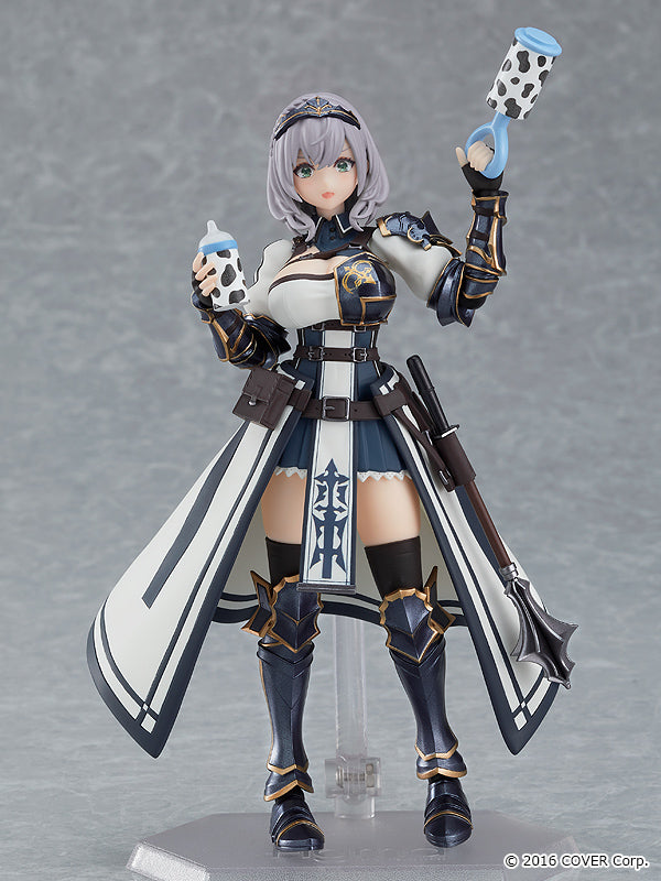 Shirogane Noel Figma figure displaying alternate faceplates and accessories.