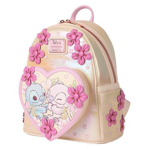 Side view of Loungefly Stitch mini-backpack, highlighting adjustable straps and spacious compartments.
