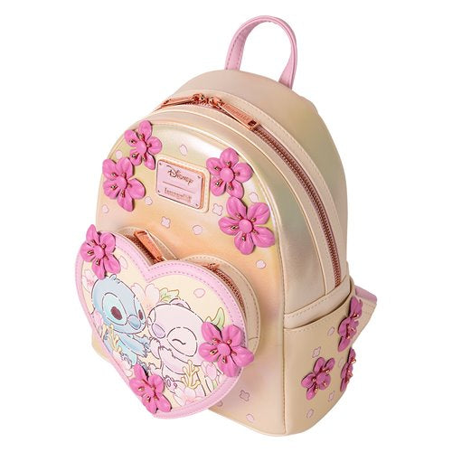Side view of Loungefly Stitch mini-backpack, highlighting adjustable straps and spacious compartments.