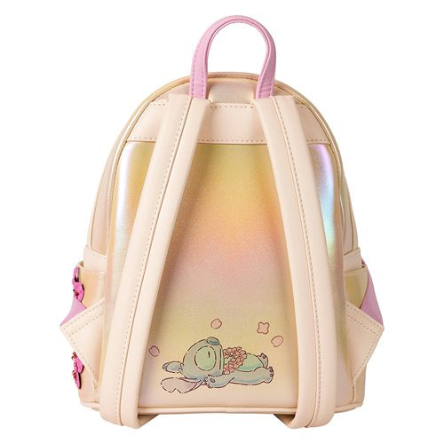Back view of Loungefly Stitch mini-backpack, highlighting adjustable straps and spacious compartments.
