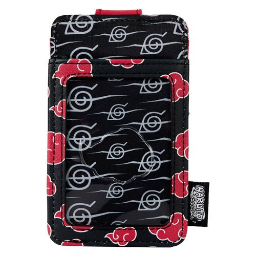 Front view of Loungefly Itachi cardholder showing embossed Akatsuki details.