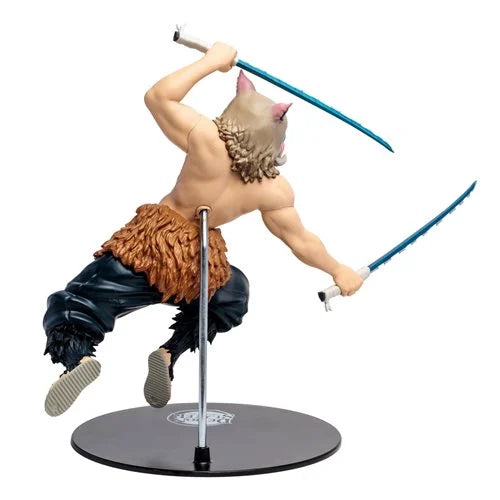 Back view of 12-inch scale Inosuke Hashibira figure, showcasing anime-accurate detailing.