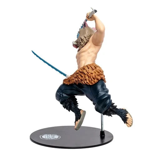 Side view of 12-inch scale Inosuke Hashibira figure, showcasing anime-accurate detailing.
