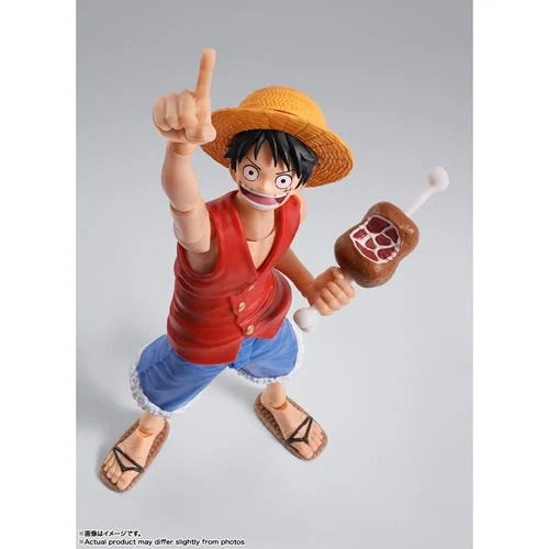 Luffy with meat accessory in dynamic pose.