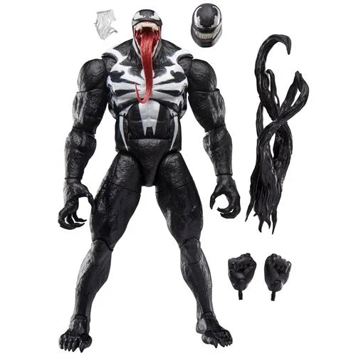 Venom action figure shown with alternate hands, head, and symbiote arm accessories