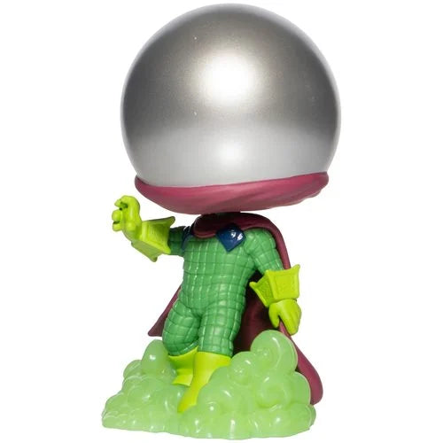 Side angle showing base and helmet of Mysterio Pop! Figure.