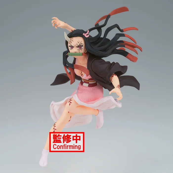 Close-up of Nezuko figure showing demon form expression and hair sculpt.