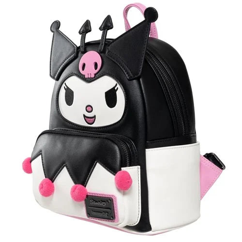 Side view showing the backpack’s depth and details like the white side pockets and pink zipper pull.
