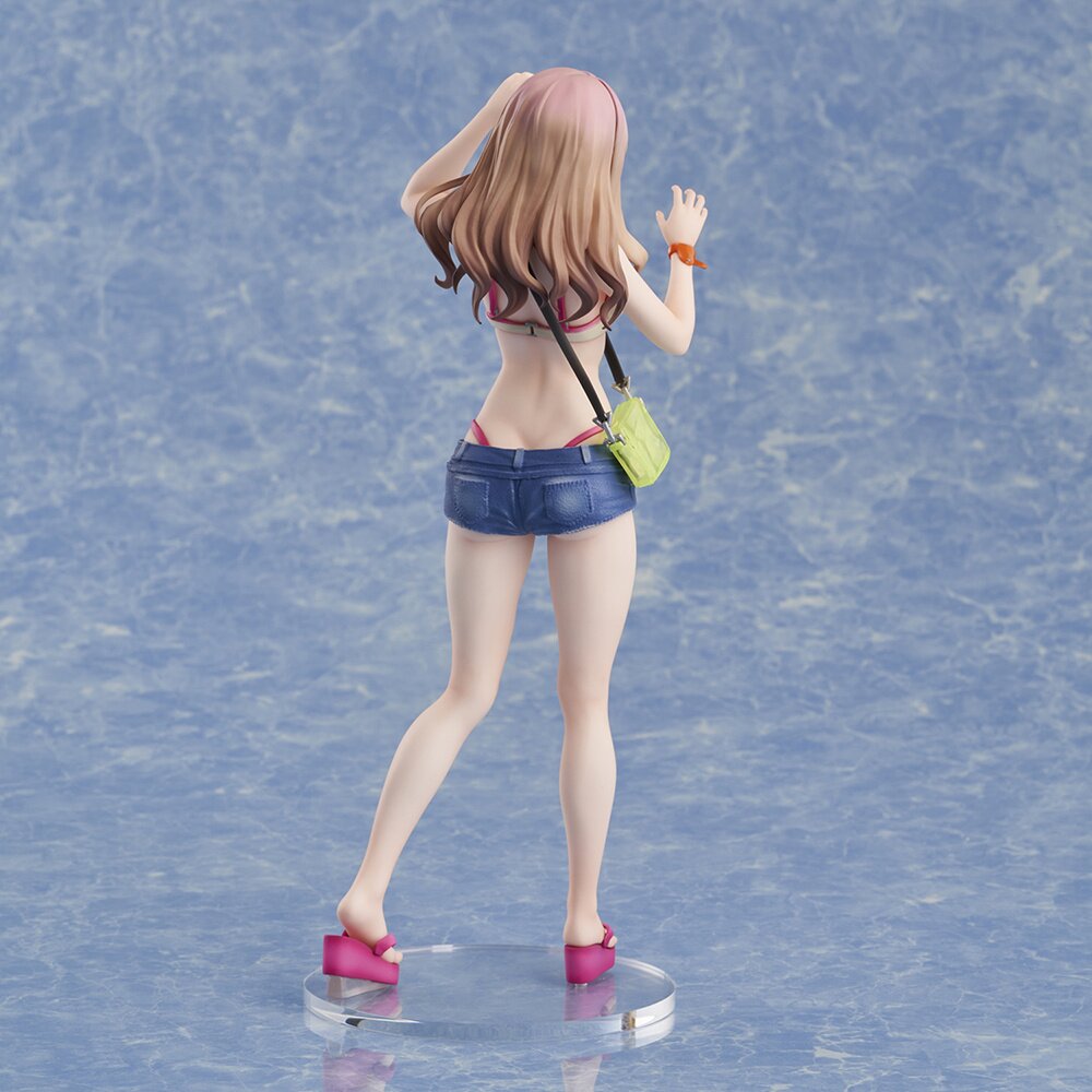 Rear view of the Yume Minami figure displaying her wavy hair, pink bikini straps, and jean shorts design.