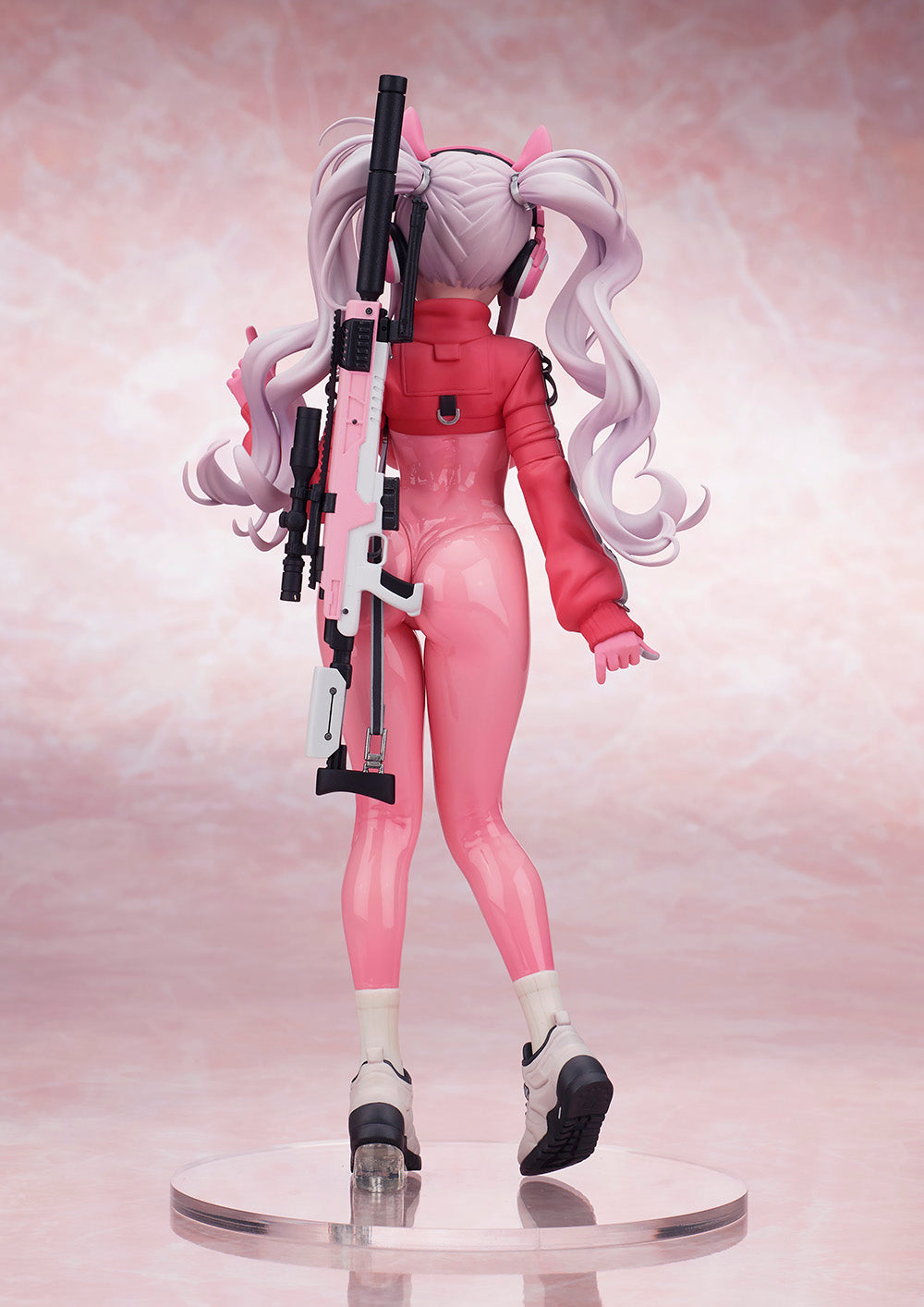 Rear view of Alice’s flowing outfit and hair sculpt.