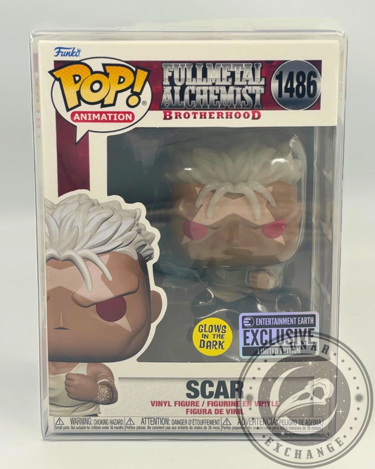 Funko Pop! 1486 – Fullmetal Alchemist: Brotherhood Scar Glow‑in‑the‑Dark – Entertainment Earth Exclusive – Includes Pop Protector