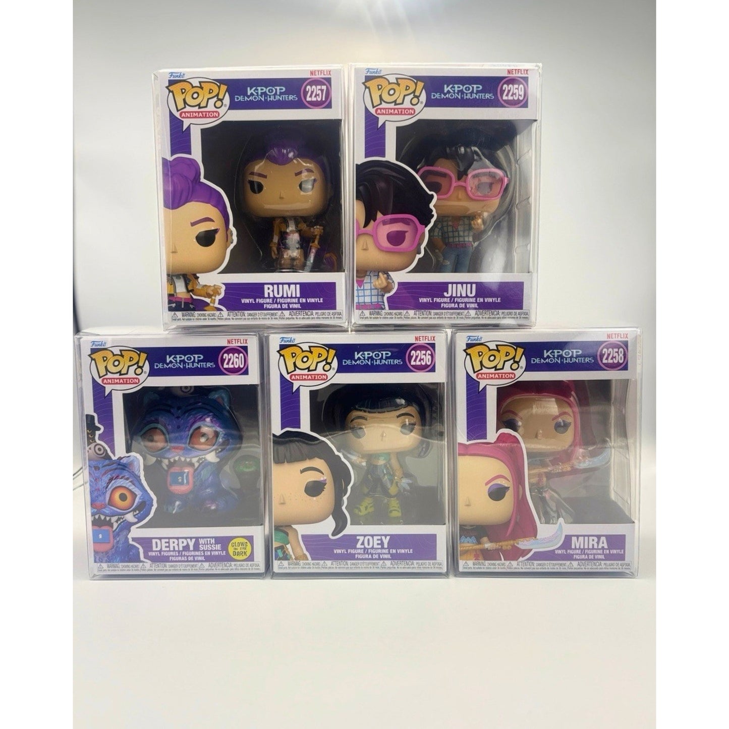 Funko Pop! Animation KPop Demon Hunters Complete Set of 5 Vinyl Figures w/ Protectors