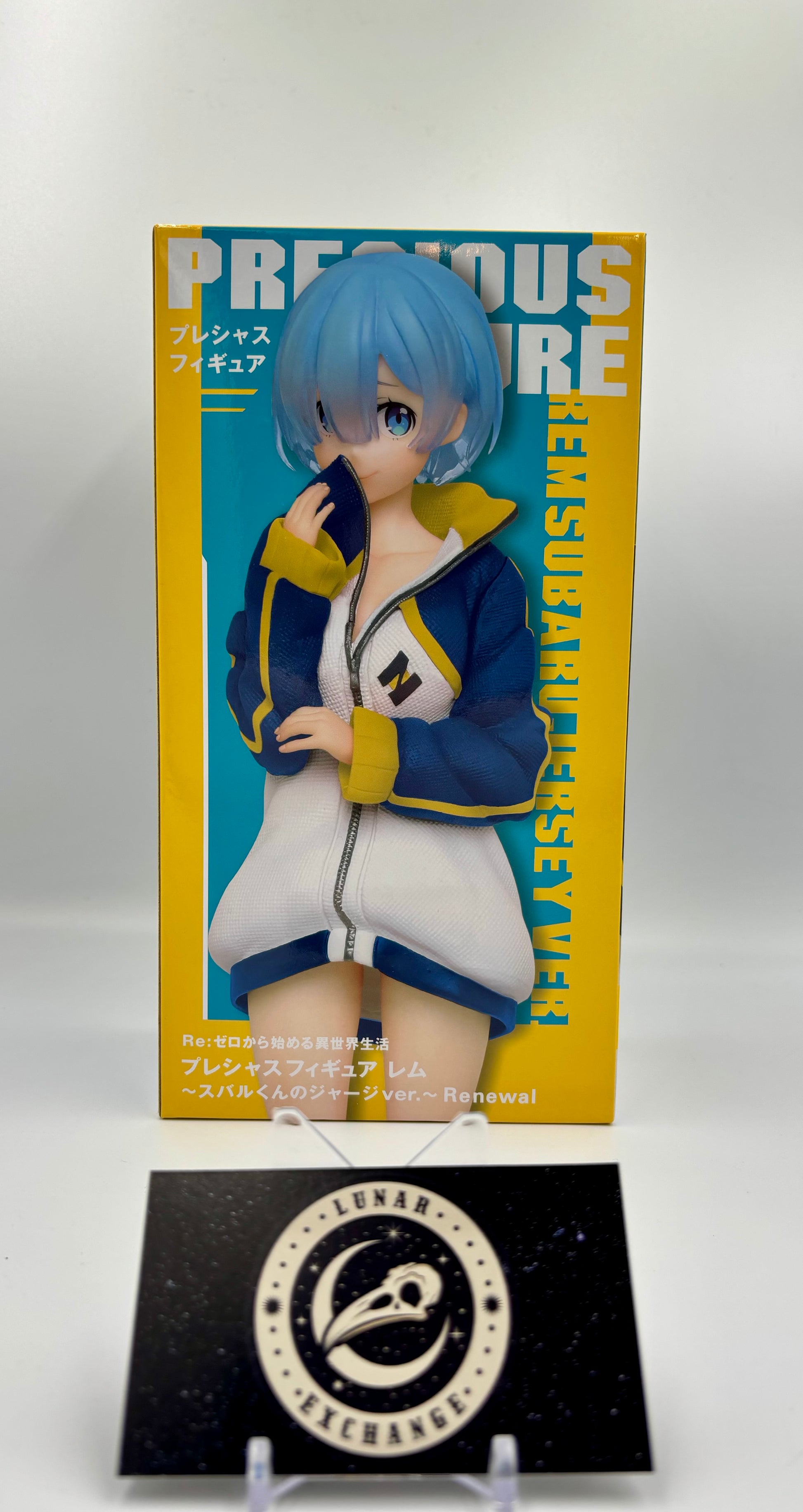 Packaging of the Precious Figure: Rem (Subaru’s Jersey Ver.) by Taito.