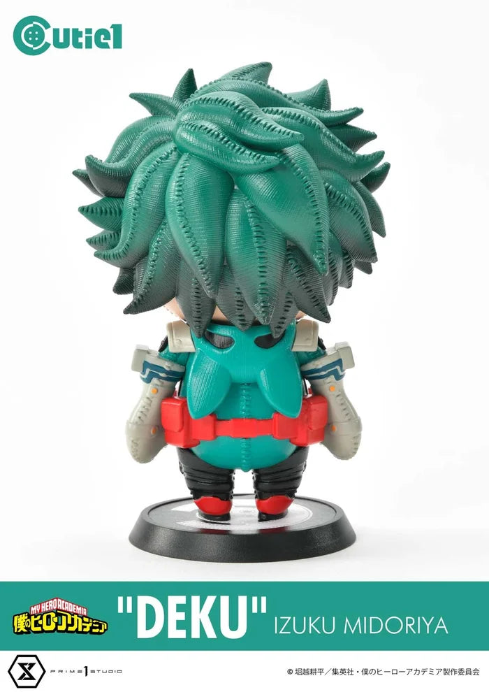 Back view of Cutie1 Izuku Midoriya figure highlighting textured costume and stitching effect.