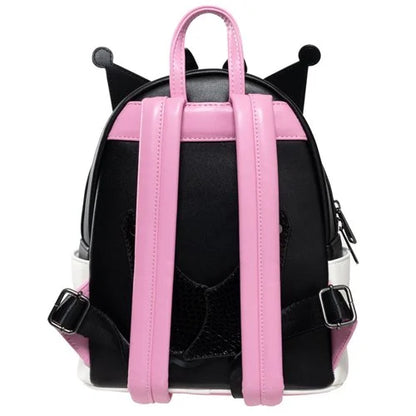 Rear view showing pink padded shoulder straps and black panel with subtle textured accents.