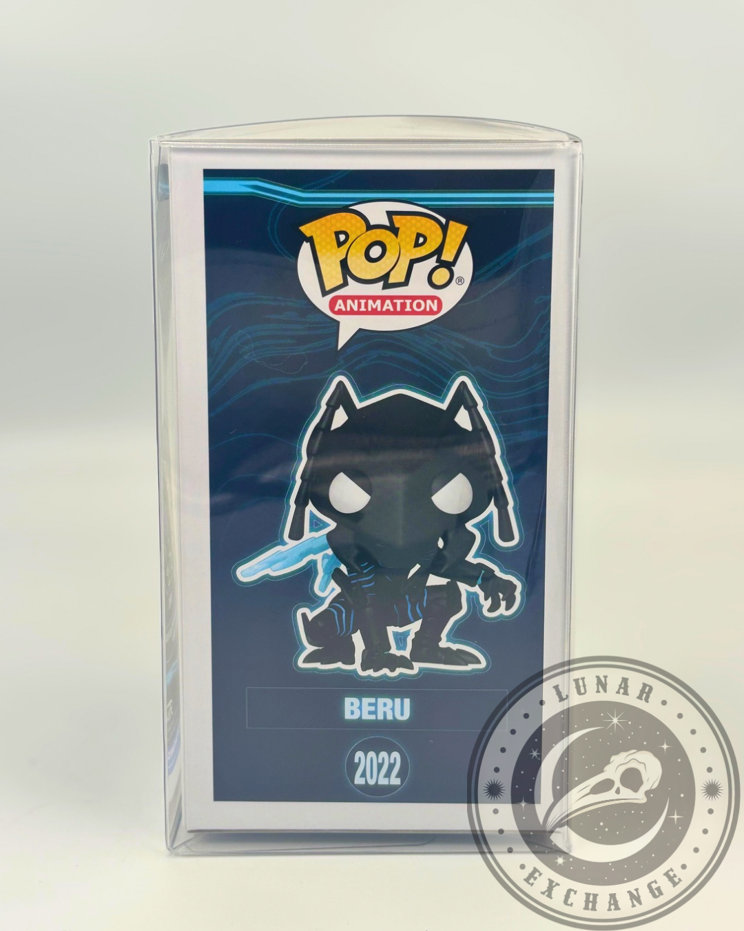 Stylized Beru character art on the side panel of the Solo Leveling Funko Pop! box, marked with 2022 edition.