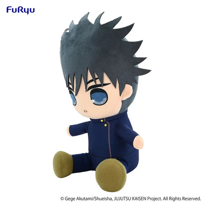 	Close-up of embroidered face and hair detail on Megumi plush.