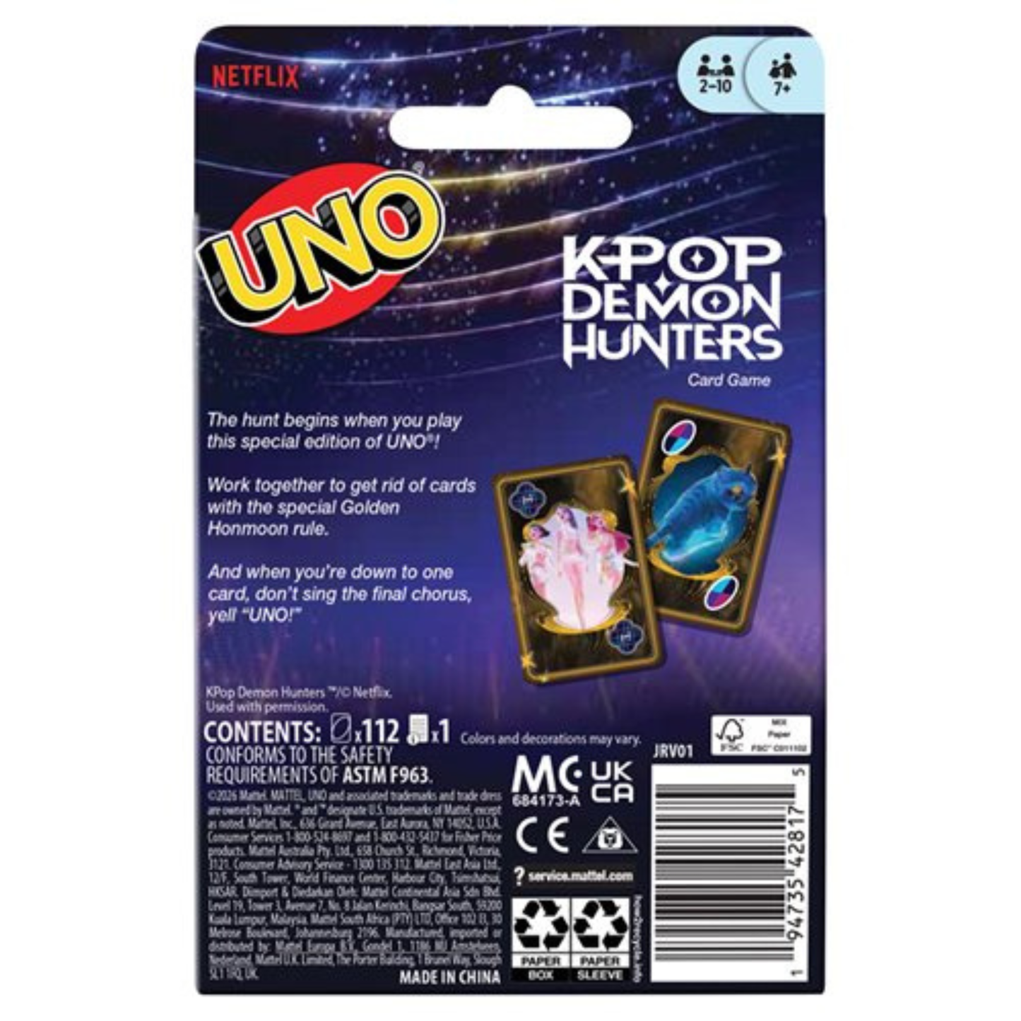 UNO KPop Demon Hunters Card Game by Mattel – Netflix Special Edition