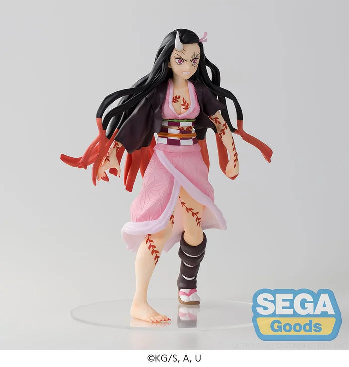 Close-up of Nezuko’s face with bulging veins, horn, and fierce expression.