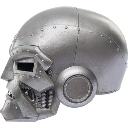 Right side profile of the Gamerverse Doctor Doom roleplay helmet showing rivets and ear detailing.