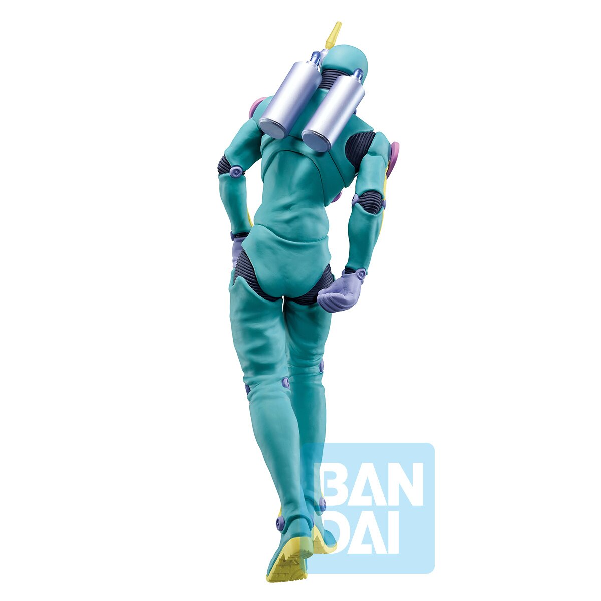 Rear view displaying the figure’s sculpted musculature and accessories.