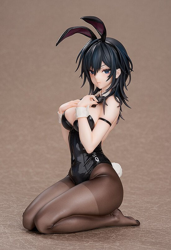 Side profile highlighting glossy suit and bunny ears