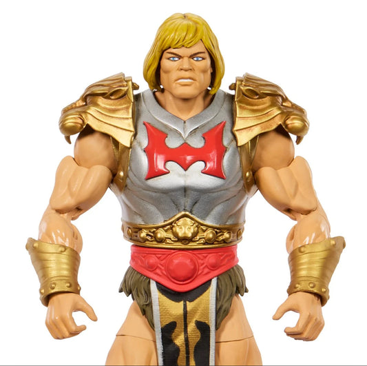 Close-up of Flying Fist He-Man Masterverse figure showcasing sculpting, paintwork, and articulation details.