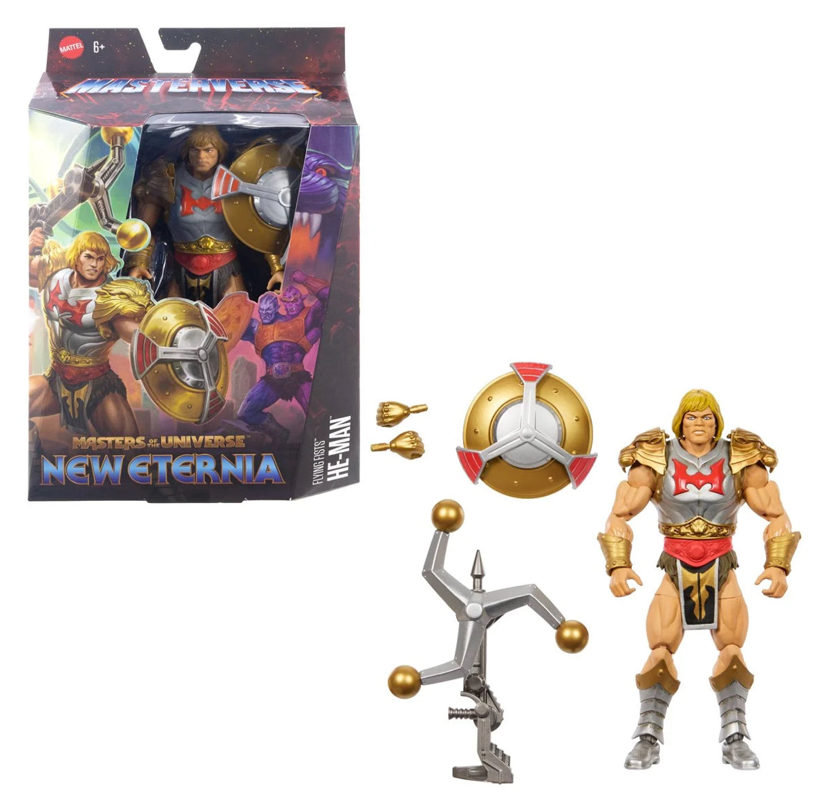 Officially licensed MOTU Masterverse Flying Fist He-Man figure in original window box packaging.