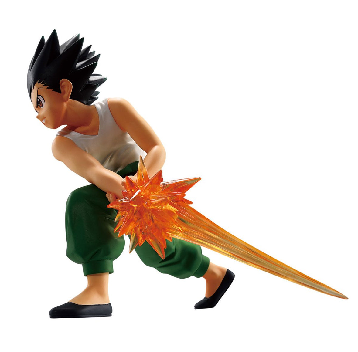 Side view of Banpresto Gon Freecss figure, highlighting anime-accurate facial features and shading.