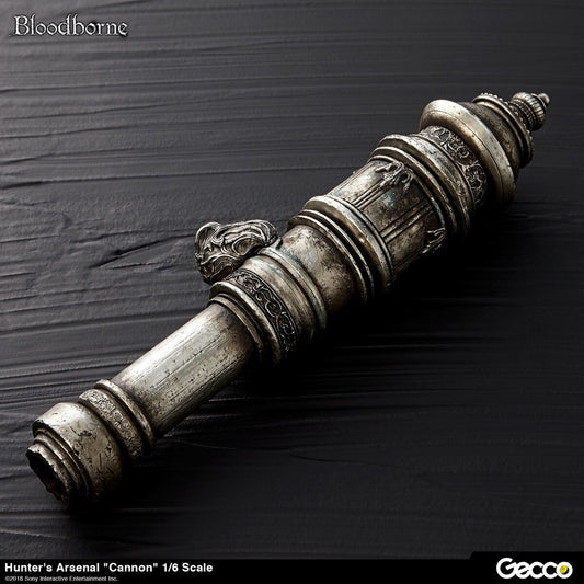 Bloodborne Hunter’s Arsenal Cannon 1/6 Scale Replica displayed with intricate detailing and weathered finish.