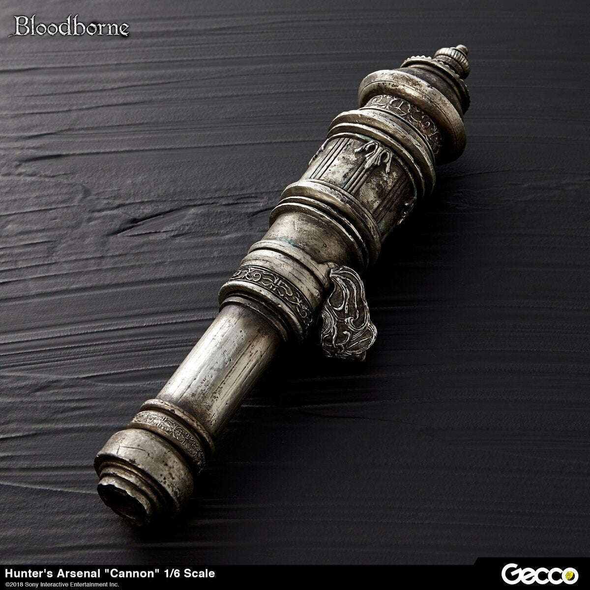 Side view of Bloodborne Cannon replica showing realistic gothic metal textures.