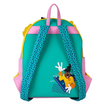Back view of Loungefly A Goofy Movie mini-backpack, highlighting adjustable straps and Powerline back panel design.