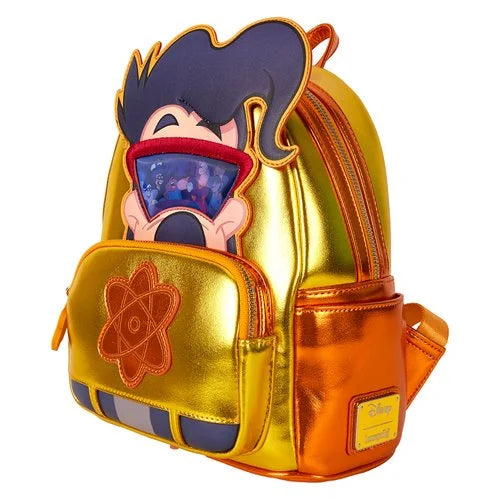 Side view of Loungefly Powerline Max mini-backpack, highlighting adjustable straps and retro-inspired design.
