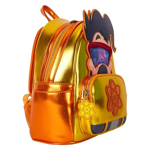 Side view of Loungefly Powerline Max mini-backpack, highlighting adjustable straps and retro-inspired design.