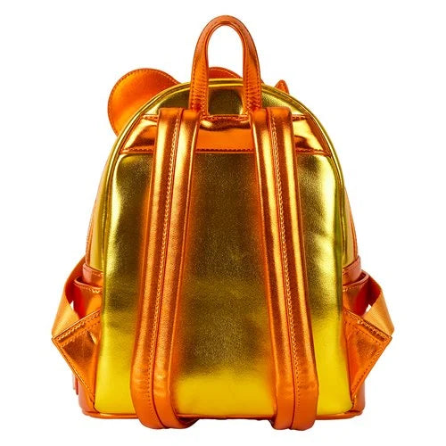 Back view of Loungefly Powerline Max mini-backpack, highlighting adjustable straps and retro-inspired design.