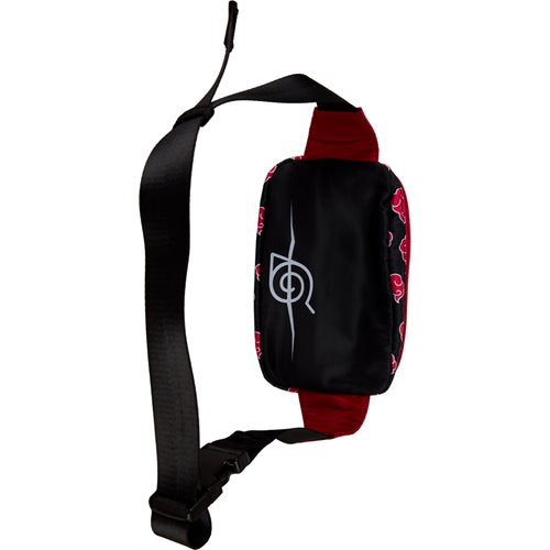 Front view of nylon crossbody bag featuring Akatsuki symbols.