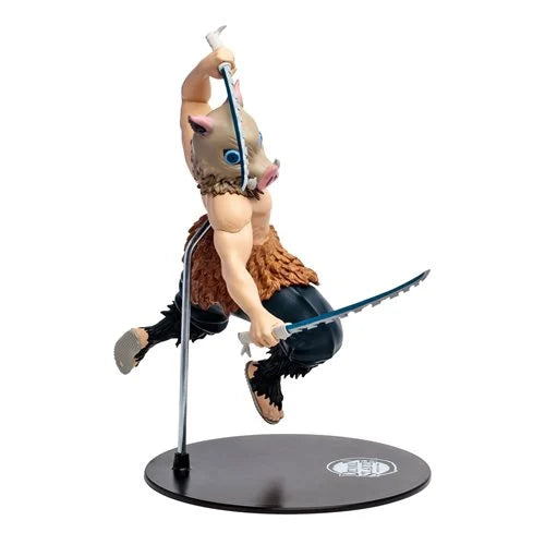 Side view of 12-inch scale Inosuke Hashibira figure, showcasing anime-accurate detailing.