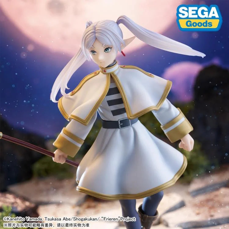 Close-up of Frieren Luminasta figure showcasing sculpting, paintwork, and outfit details.