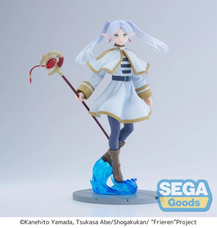 Side view of SEGA Frieren figure, highlighting anime-accurate facial features and shading.