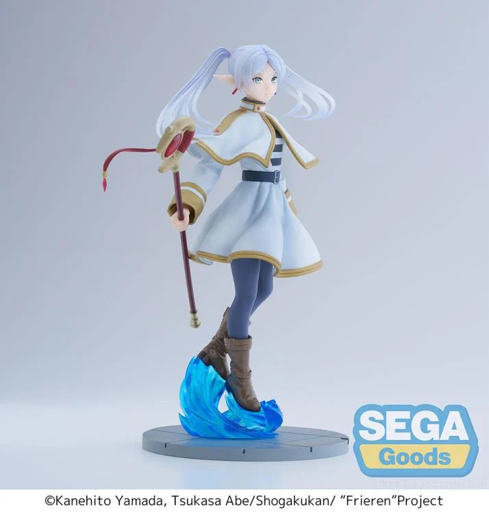 Side view of SEGA Frieren figure, highlighting anime-accurate facial features and shading.