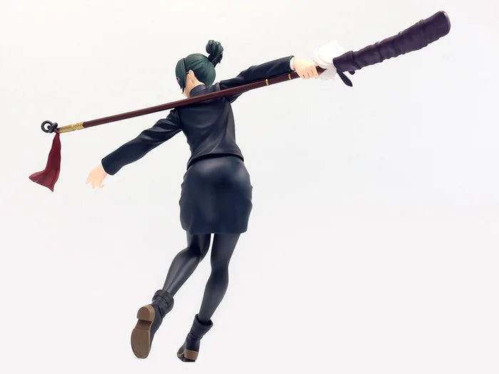 Back  view showcasing Maki’s dynamic spear-wielding pose.