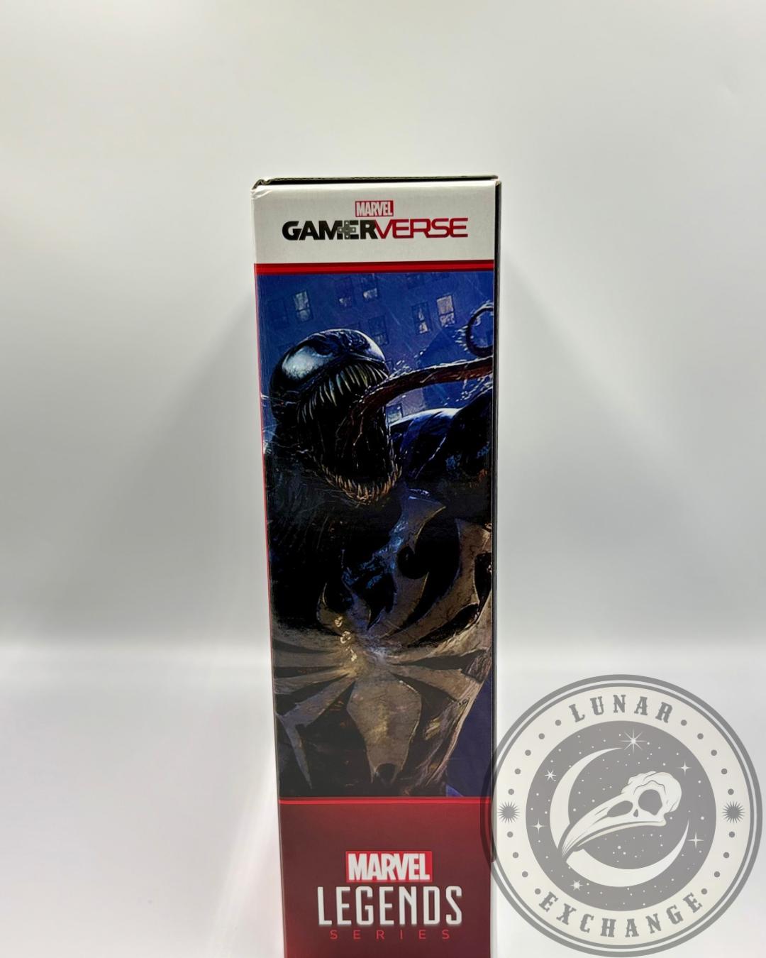 Alternate side of the Venom figure packaging showcasing Gamerverse branding and close-up art of Venom's face.