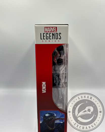 Side view of Venom's box from the Marvel Legends Gamerverse series, showing character name and illustration.