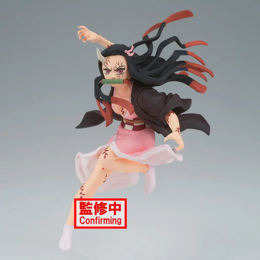 Close-up of Nezuko figure showing demon form expression and hair sculpt.