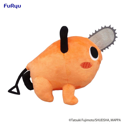 Side view of Pochita Smile Plush showcasing its cute expression and high-quality embroidery.