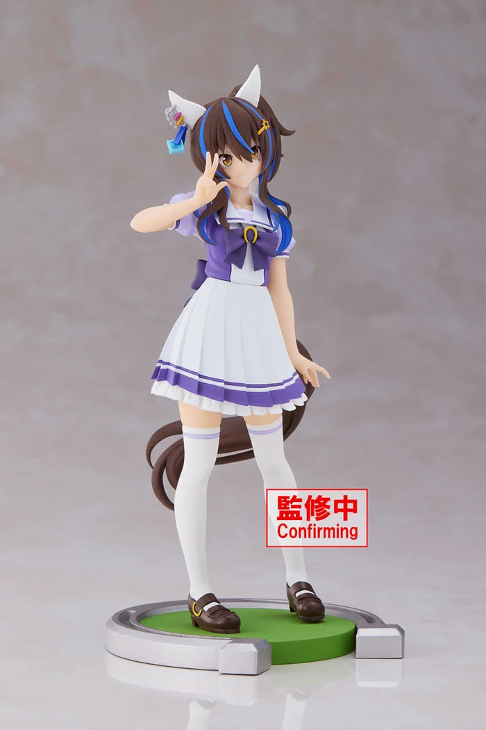 Side view showcasing Helios’s dynamic pose and horseshoe-shaped base.